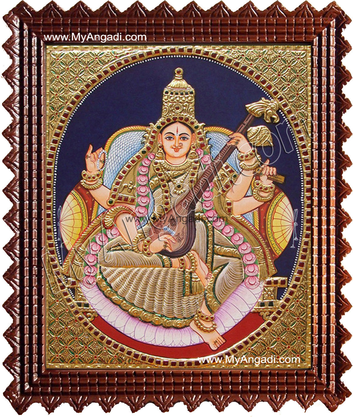 Oval Saraswathi Tanjore Painting, Traditional Saraswathi Tanjore Painting