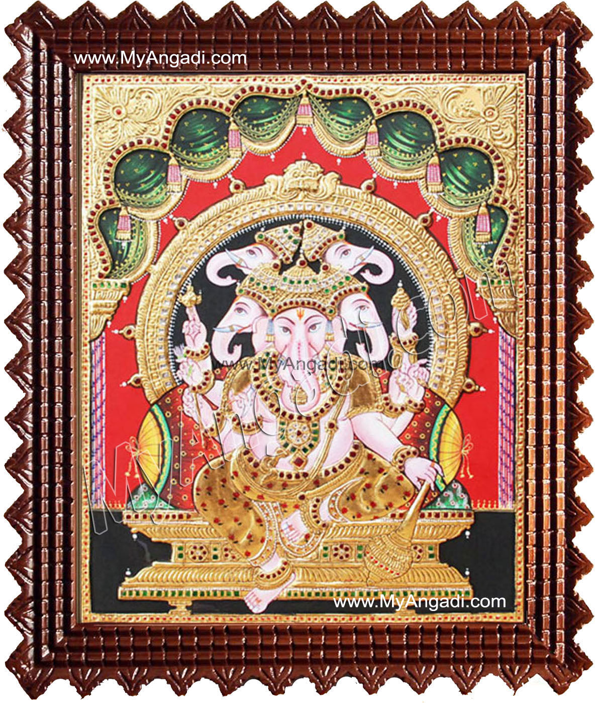Panchamuga Ganesha Tanjore Painting, Ganesha Tanjore Painting