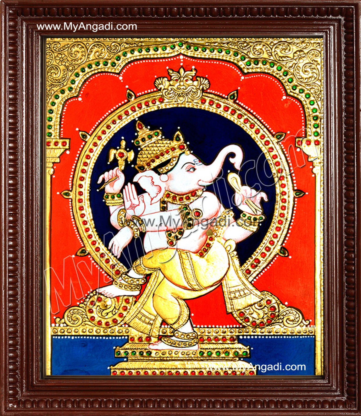 Dancing Ganesha Tanjore Painting, Ganesha Tanjore Painting