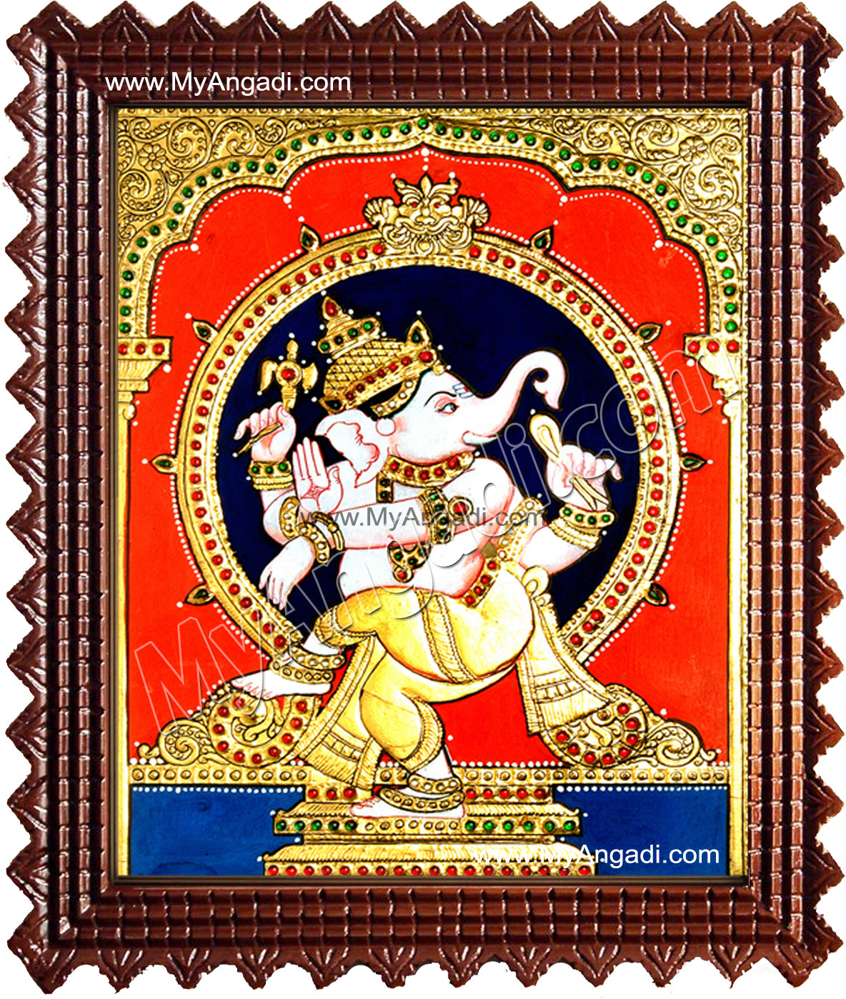 Dancing Ganesha Tanjore Painting, Ganesha Tanjore Painting