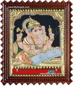 Ganesha With Books Tanjore Painting, Ganesha Tanjore Painting