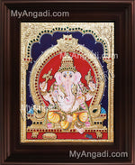 Straight Face Ganesha Tanjore Painting, Ganesha Tanjore Painting