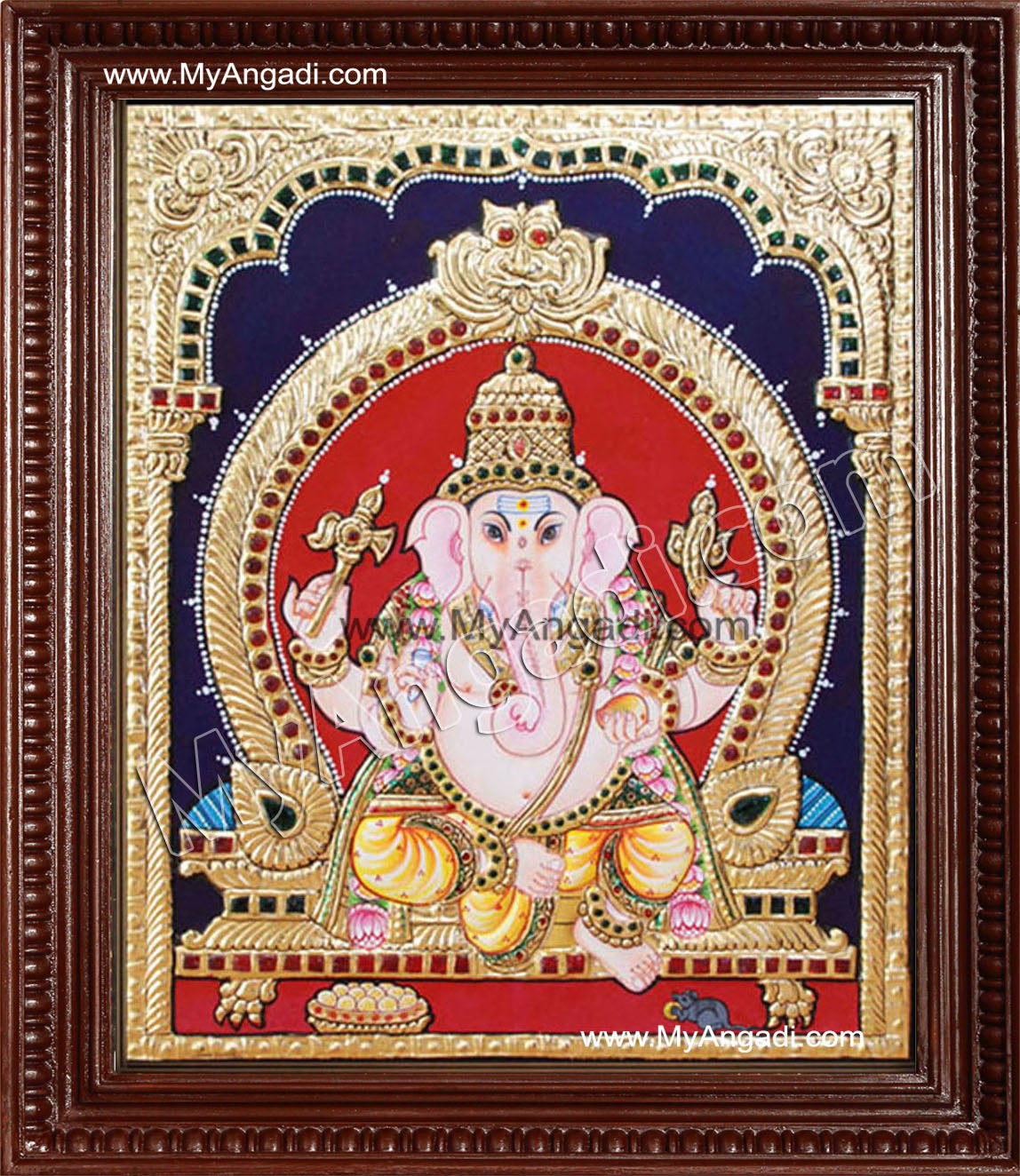 Straight Face Ganesha Tanjore Painting, Ganesha Tanjore Painting