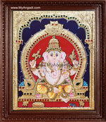 Straight Face Ganesha Tanjore Painting, Ganesha Tanjore Painting