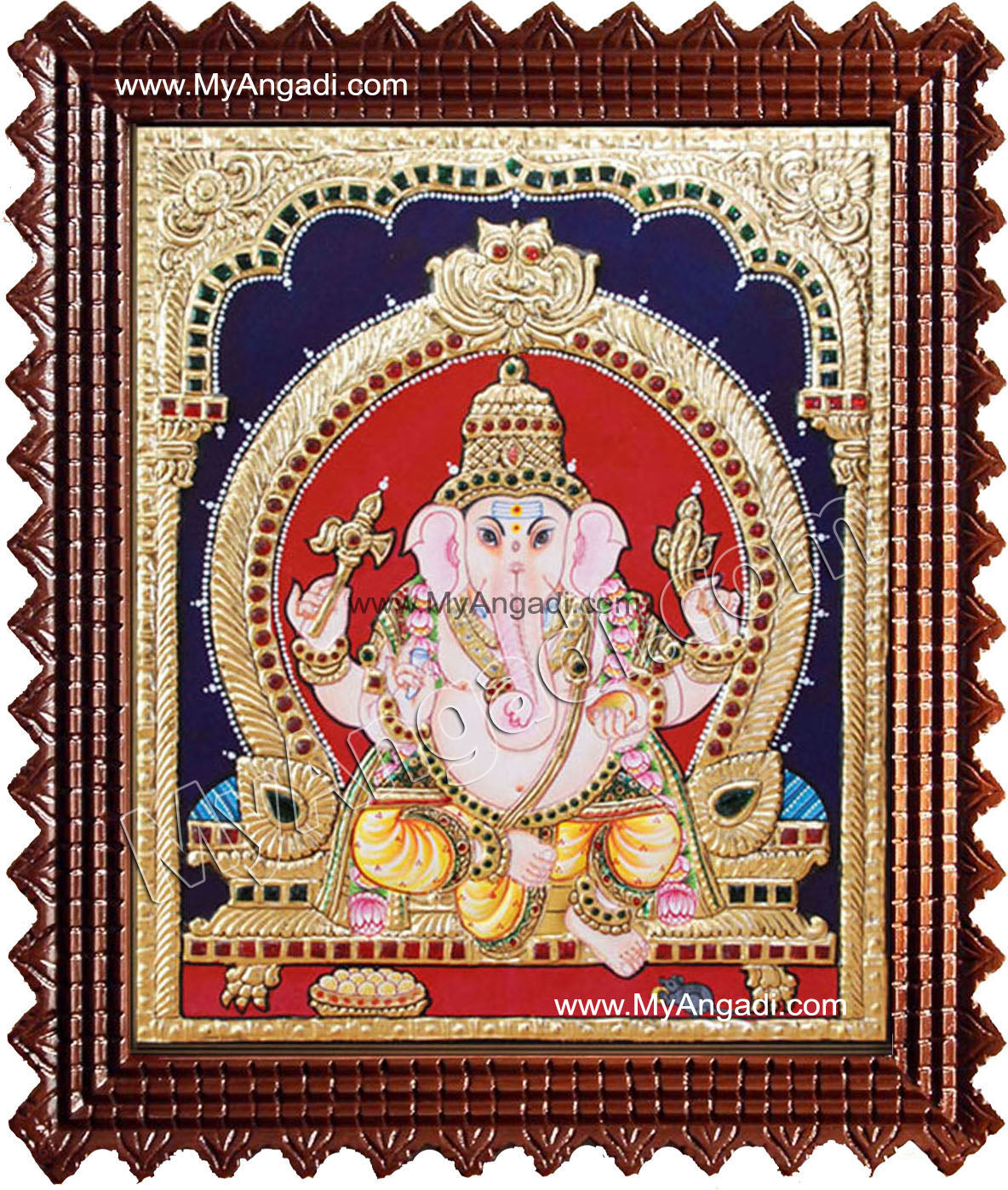 Straight Face Ganesha Tanjore Painting, Ganesha Tanjore Painting
