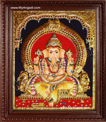 Straight Face Ganesha Tanjore Painting, Ganesha Tanjore Painting