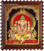 Straight Face Ganesha Tanjore Painting, Ganesha Tanjore Painting