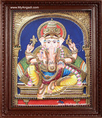 Straight Face Ganesha Tanjore Painting, Ganesha Tanjore Painting