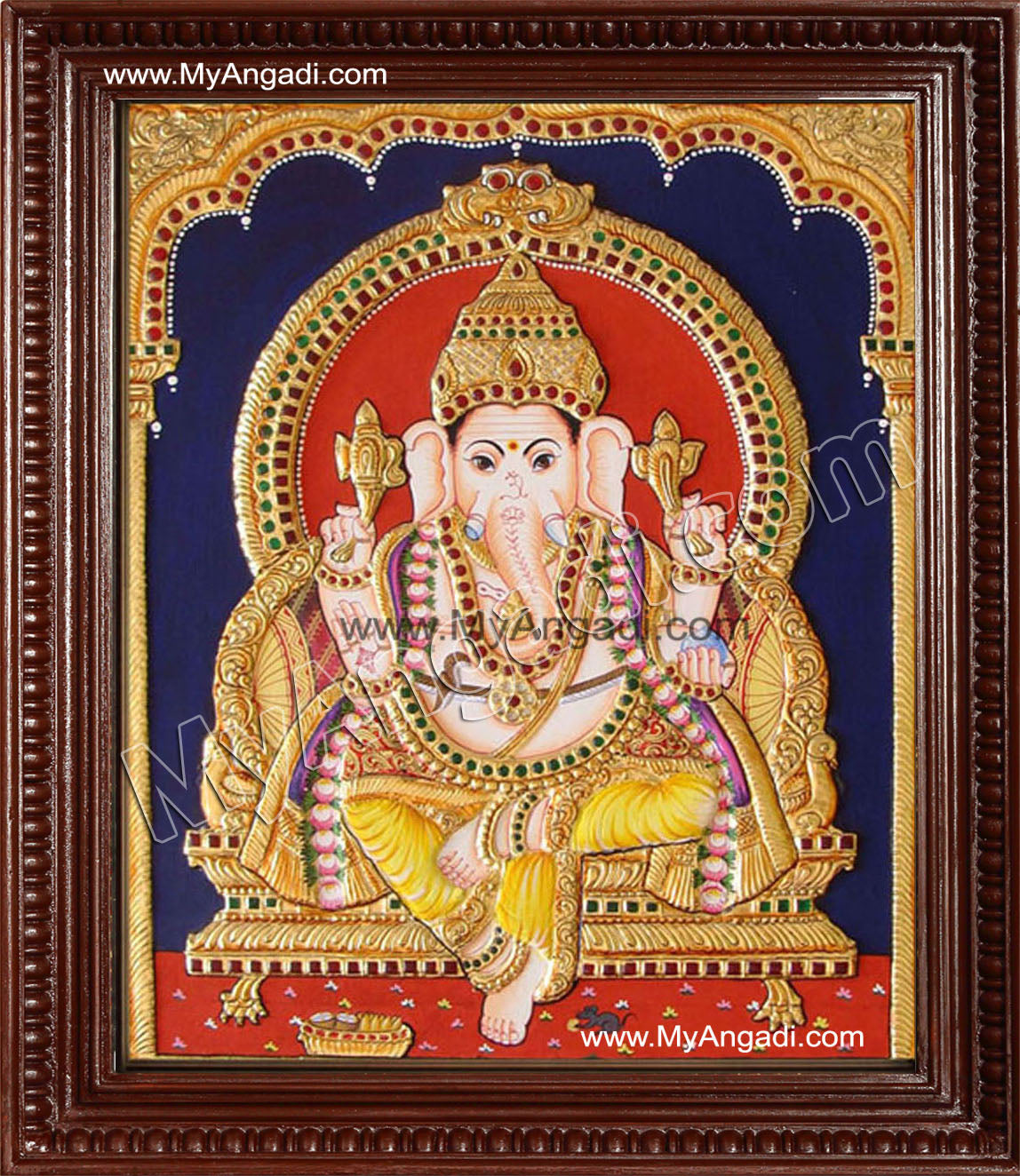 Straight Face Ganesha Tanjore Painting, Ganesha Tanjore Painting