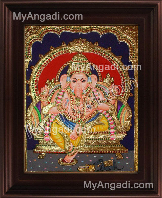 Straight Face Ganesha Tanjore Painting, Ganesha Tanjore Painting