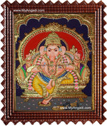 Straight Face Ganesha Tanjore Painting, Ganesha Tanjore Painting