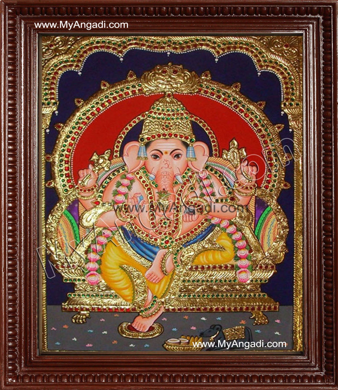 Straight Face Ganesha Tanjore Painting, Ganesha Tanjore Painting